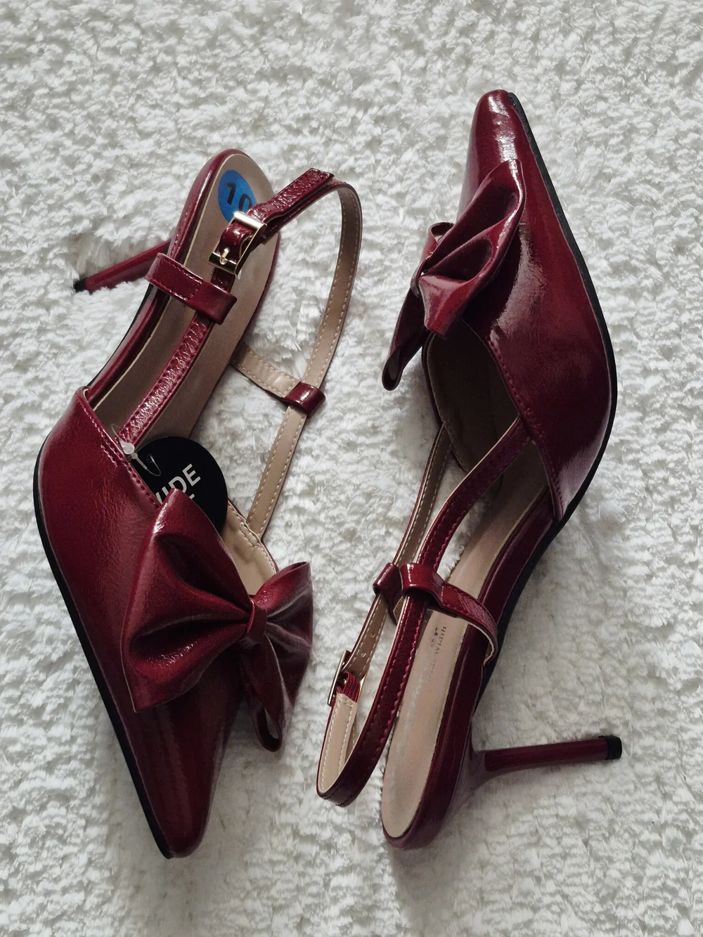 Burgundy Bow Pointed Toe Slingback Heels